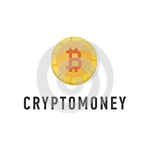 Golden coin with bitcoin sign flat. Web money symbol. Cryptomoney logo isolated. Cryptography currency symbol