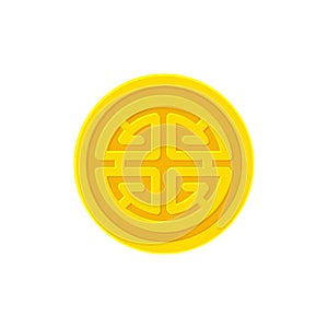 Golden coin with Chinese prosperity symbol Lu