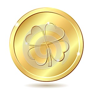 Golden coin with clover.