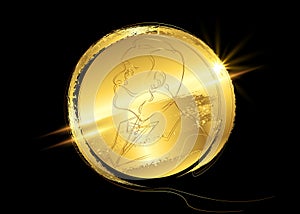 Golden coin of man with beard. Music literature award, Man Head Profile gold leaf coin icon. The award of the year, vector prize