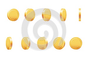 Golden coin rotation animation money currency isolated 3d realistic casino game design vector illustration