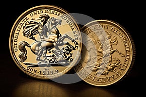 Golden coin stack wealth concept photo. Financial economy success savings profit money investment photo