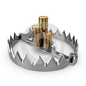 Golden coins on bear trap