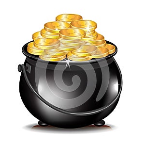 Golden coins in black pot