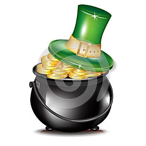 Golden coins in black pot and hat