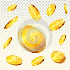 Golden coins splash, dollar money cash jackpot