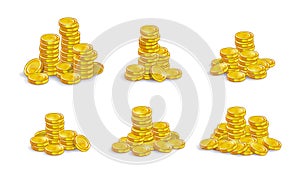 Golden coins stack set.