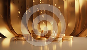 golden coins stack on white background. 3d render illustration.