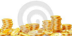 Golden coins stacks. Lots money, finance business profits and wealth gold coin pile vector illustration