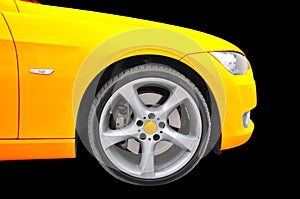 Golden color car - tire close up view