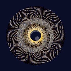 Golden color circle from lines. abstract halftone frame