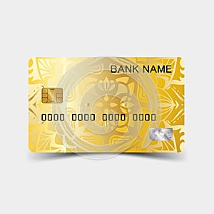 Golden color credit card template, Luxurious. Editable vector design.