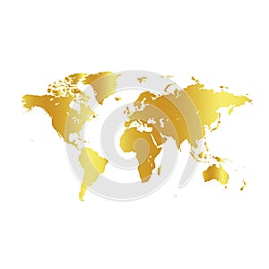 Golden color world map on white background. Globe design backdrop. Cartography element wallpaper. Geographic locations