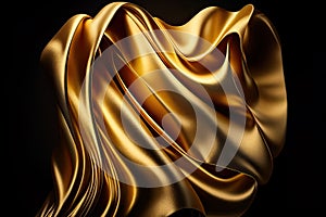 Golden colored silk surface with folds. Abstract background. Textile surface with waves and wrinkles. Created with