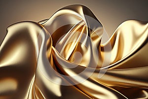 Golden colored silk surface with folds. Abstract background. Textile surface with waves and wrinkles. Created with