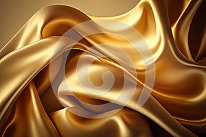 Golden colored silk surface with folds. Abstract background. Textile surface with waves and wrinkles. Created with