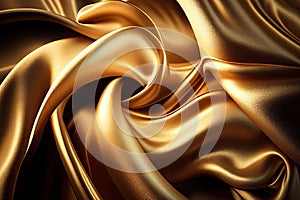 Golden colored silk surface with folds. Abstract background. Textile surface with waves and wrinkles. Created with