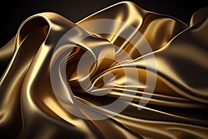 Golden colored silk surface with folds. Abstract background. Textile surface with waves and wrinkles. Created with