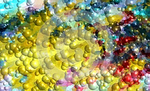 Golden pink blue colorful abstract background and bubbles