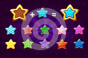 Golden and colors star for level up. GUI elements. Icons for game design photo
