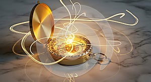 Golden Compass with Light Trails