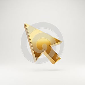Golden Computer Mouse Cursor Icon Floating on White Background pointer