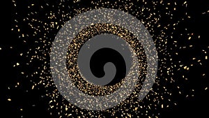 golden confetti that appears in a spiral and spins - 3D rendering