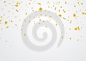 Golden Confetti Falling On White Background. Vector Illustration