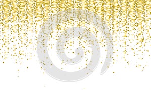 Golden confetti falling on white holiday background. Vector carnival glitter party golden confetti background