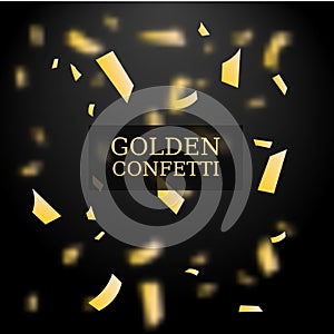 Golden Confetti. Gold glitter effect. Design element. Vector illustration on Black Background.