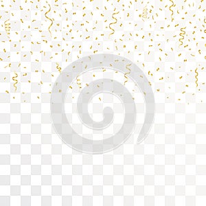 Golden Confetti And gold Ribbons on transparent background. Vector