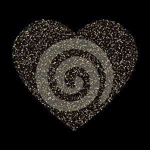 Golden confetti heart Valentines day card on black background