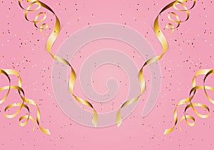 Golden confetti on pink background. Vector illustration