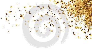 golden confetti on transparent png background features small, irregularly shaped pieces of shiny, gold-colored paper or material