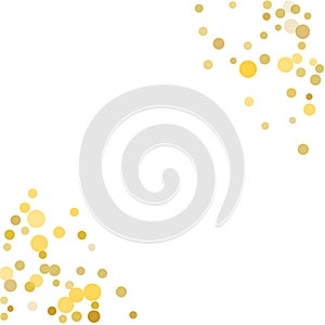 Golden confetti on white background.