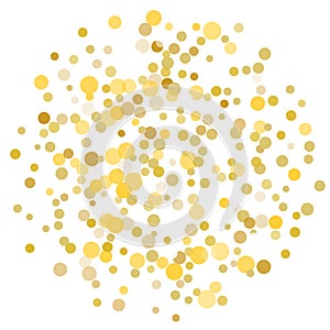 Golden confetti on white background.