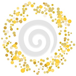 Golden confetti on white background.