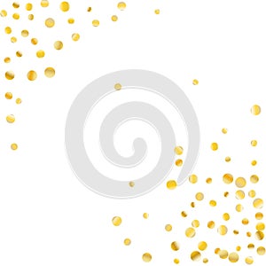 Golden confetti on a white background.