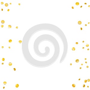 Golden confetti on a white background