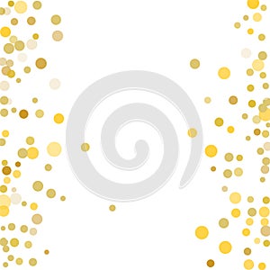 Golden confetti on white background