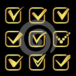 Golden confirm signs vector icons of collection