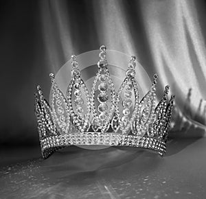 Golden contest american royal crown. Precious accessory. Queen.