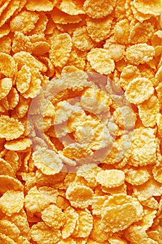 Golden cornflakes background and texture. View from above. cornflakes healthy breakfast. Close-up. macro