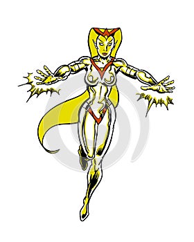 Golden cosmic lady comic book illustrated character