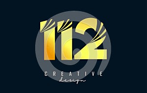 Golden Creative number 112 logo with leading lines and road concept design. Number with geometric design