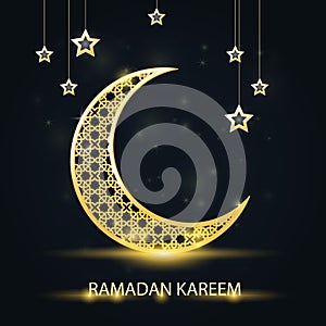 Golden crescent with arabic pattern - Ramadan Kareem sparkling