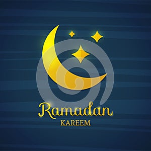 Golden crescent on a blue background. Yellow moon for Ramadan. Card for Ramadan. Card, banner with a crescent gold moon