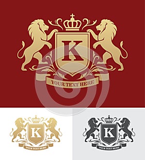 Golden crest design with rampant lions