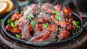 Golden crispy chicken wings deep fried to perfection in sizzling oil, skin glistening