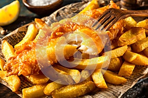 Crispy Fish and Chips Served on Newspaper